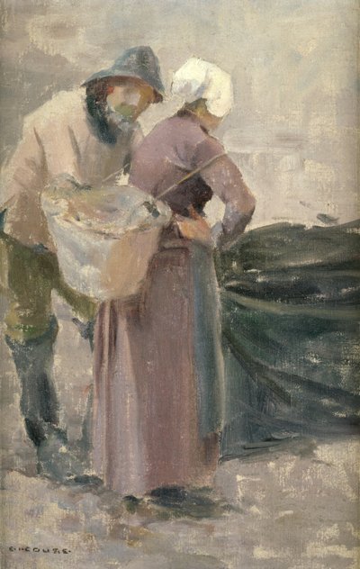 La Casalinga che Guarda la Pesca del Pescatore da Eanger Irving Couse
