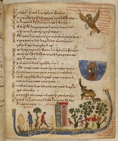 Aquila inviata da Baruch; scena di giardino, da Theodore Psalter da Eastern Mediterranean School