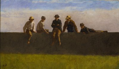 Cinque ragazzi su un muro da Eastman Johnson