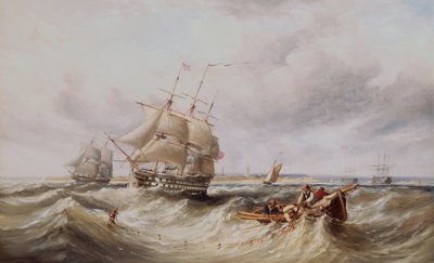 Un due ponti che lascia il porto con altre navi da guerra ancorate nella rada da Ebenezer Colls