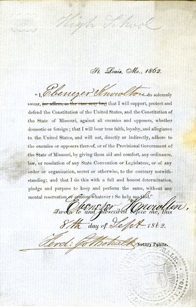 Giuramento di fedeltà di Ebenezer Knowlton del Missouri, Contea di St. Louis da Ebenezer Knowlton