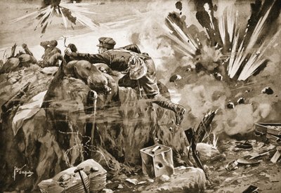 Il soldato Jewson che esce dalla sua trincea sotto un pesante bombardamento per salvare i feriti e portare i morti da Edgar Alfred Holloway