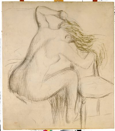 Donna nuda seduta che si pettina i capelli da Edgar Degas