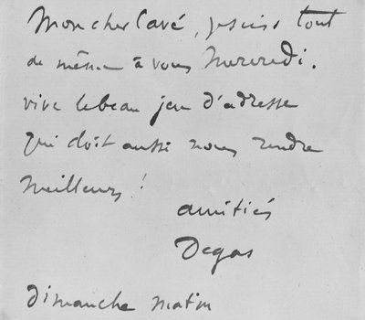 Lettera autografa ad Albert Boulanger-Cave da Edgar Degas