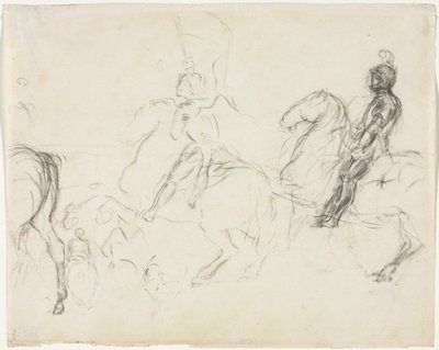 Scena di battaglia con figure armate a cavallo recto Due donne sedute verso da Edgar Degas