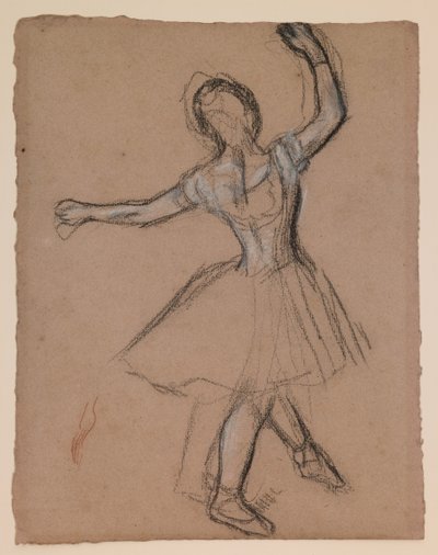 Danzatrice sul palcoscenico e in movimento, 1880-85 circa (gesso fabbricato bianco, nero e rosso) da Edgar Degas