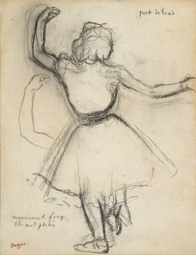 Ballerina vista di spalle: Port de bras, 1875-85 circa (carboncino su carta) da Edgar Degas