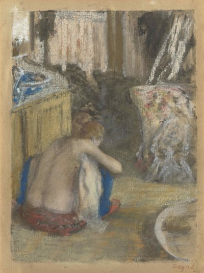 Donna nuda, accovacciata, vista da dietro, c. 1876 da Edgar Degas