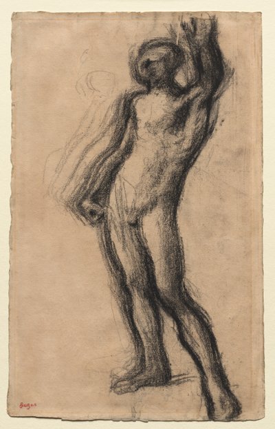 Uomo nudo in piedi, con la mano sinistra alzata, c1900 da Edgar Degas