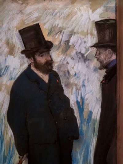 Ritratto di amici, sulla scena (dettaglio) (noto anche come "Ritratto di Ludovic Halevy e Albert Boulanger-Cave"). 1879. Pastello su carta. da Edgar Degas