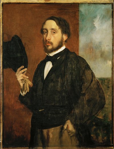 Autoritratto, Degas alza il cappello (olio su tela) da Edgar Degas