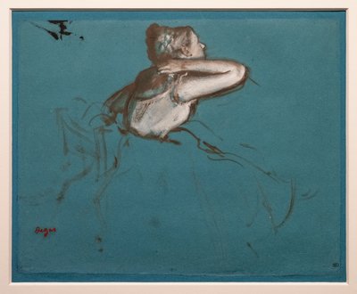 Ballerina seduta rivolta a destra (studio per la figura seduta di "Ripetizione di balletto sulla scena"). 1873. Olio e pittura a essenza su carta da Edgar Degas