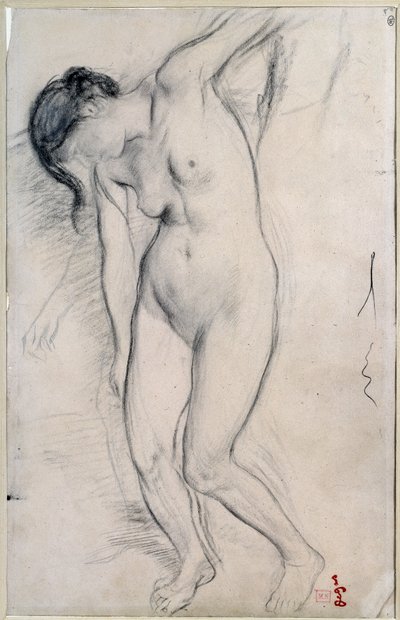 Studio di donna nuda in piedi per "scena di guerra nel medioevo". Disegno di Edgar Degas (1834-1917), circa 1863-1865). Parigi, Museo d