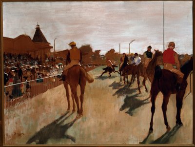 La parata o cavalli da corsa davanti alle tribune da Edgar Degas