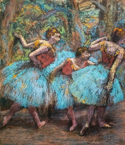 Tre ballerine (gonne blu, corsetti rossi) da Edgar Degas