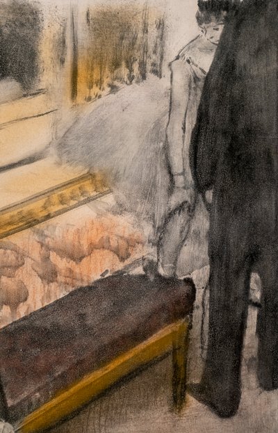 Due uomini e due ballerini (dettaglio). Intorno al 1876-1877. Pastello su monotipo. da Edgar Degas