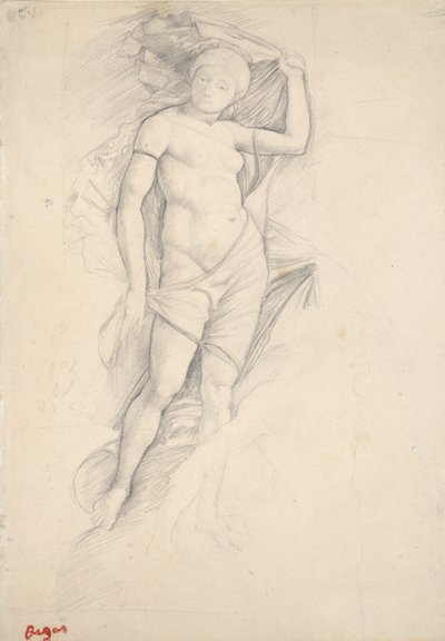 Donna, parzialmente drappeggiata, con un leggero studio di un centauro, in basso a destra, fine XIX secolo da Edgar Degas