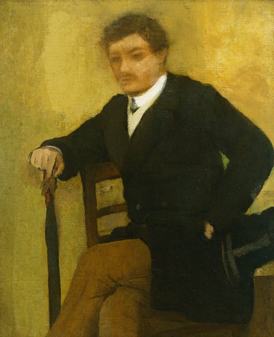 Giovane uomo seduto con giacca e ombrello da Edgar Degas