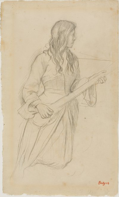 Giovane donna che suona un mandolino, studio per il ritratto di Mlle. Fiocre nel balletto "La Source" da Edgar Degas