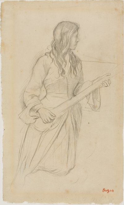 Giovane donna che suona il mandolino, studio per il ritratto di Mlle. Fiocre nel balletto "La Source". da Edgar Degas