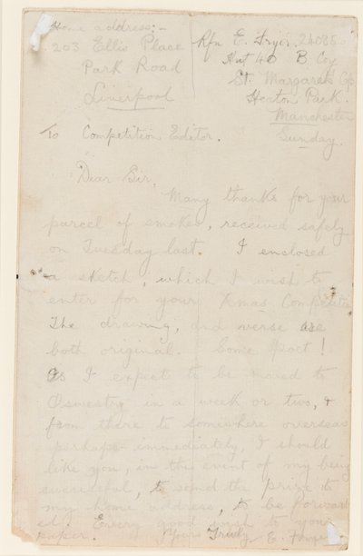 Lettera a un redattore di concorso di giornale, 1914-18 da Edgar Fryer