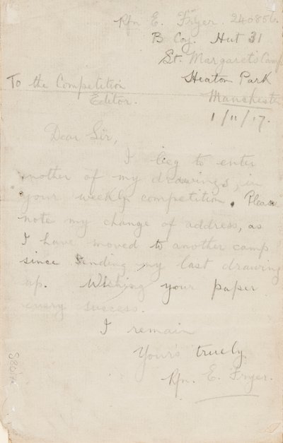 Lettera a un redattore di concorso di giornale, 1 novembre 1917 da Edgar Fryer