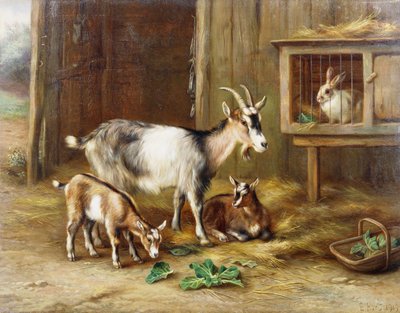 Capre vicino a una conigliera da Edgar Hunt
