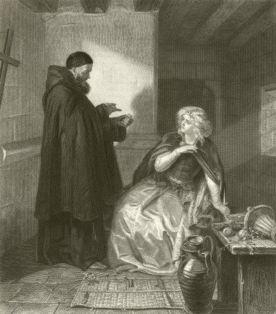 Giulietta nella cella di Frate Lorenzo (incisione) da Edgar Melville Ward