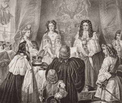 La corona offerta a Guglielmo e Maria dai Lord e dai Comuni a Whitehall, 12 febbraio 1689, da 