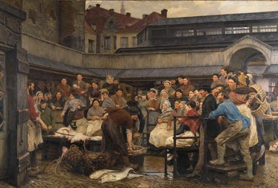 Il Vecchio Mercato del Pesce ad Anversa nel 1882 da Edgard Farasyn