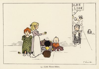 Piccoli venditori di fiori (litografia a colori) da Edith Farmiloe