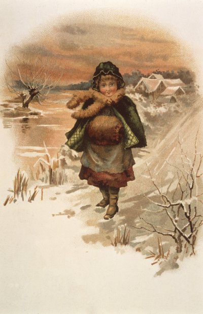 Ragazza su una strada innevata, illustrazione da Dove vivono i gigli da Edith S. Berkeley