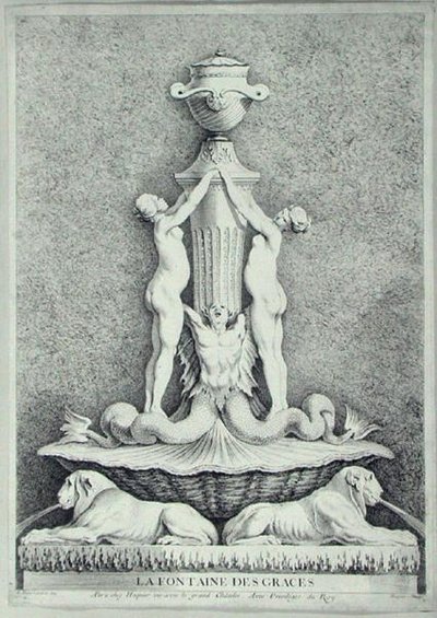La Fontaine des Graces, inciso da Huquier (incisione) da Edmé (after) Bouchardon
