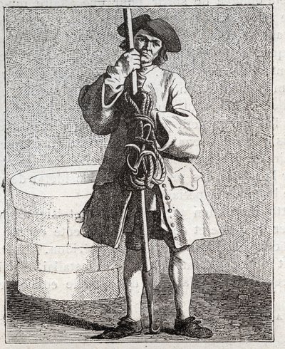 Le cureur de puits - Petit métier di Parigi (Études prises dans le bas Peuple, ou les Cris de Paris) - incisione di Edme Bouchardon (1698-1762) da Edmé Bouchardon
