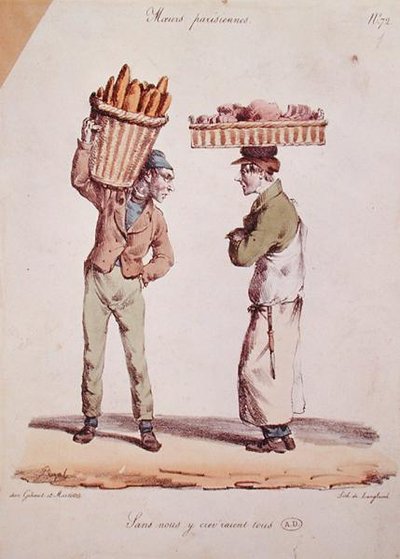 Caricatura di due giovani commercianti che parlano, tavola numero 72 dalla serie 