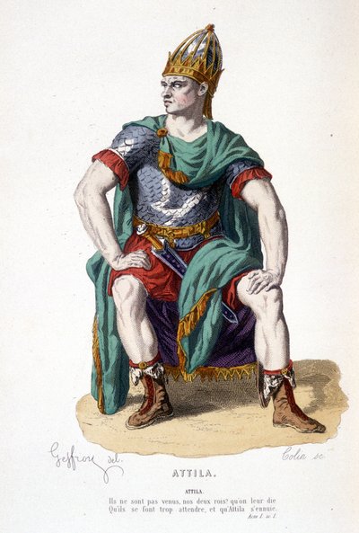 Il personaggio di Attila nella tragedia Attila - Teatro Completo: (Collezione di opere di Corneille) disegno di Geffroy, incisione di Colin - ed. Laplace, Sanchez et Cie, Parigi 1884 da Edmond Aime Florentin Geffroy