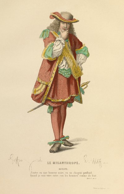 Costume per il ruolo di Alceste, 1868 circa (incisione) da Edmond Aime Florentin Geffroy