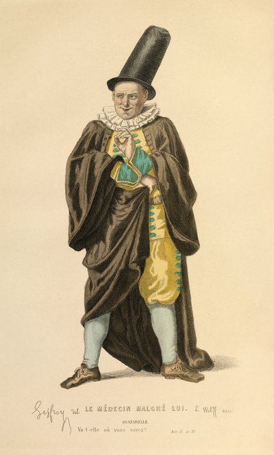 Costume per il ruolo di Scanarelle, 1868 circa (incisione) da Edmond Aime Florentin Geffroy