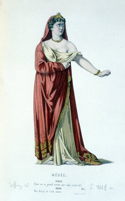 Personaggio di Medea nella tragedia Medea - Teatro completo: (Collezione di opere di Corneille) disegno di Geffroy, incisione di L. Wolff - ed. Laplace, Sanchez et Cie, Parigi 1884 da Edmond Aime Florentin Geffroy