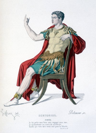 Personaggio di Pompeo nella commedia Sertorius - Teatro completo: (Collezione di opere di Corneille) disegno di Geffroy, incisione di Delanoux - ed. Laplace, Sanchez et Cie, Parigi 1884 da Edmond Aime Florentin Geffroy