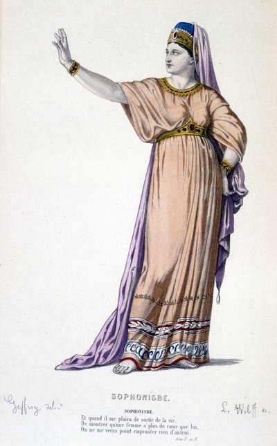 Il personaggio di Sofonisba nella tragedia Sofonisba - Teatro Completo: (Collezione di opere di Corneille) disegno di Geffroy, incisione di L. Wolff - ed. Laplace, Sanchez et Cie, Parigi 1884 da Edmond Aime Florentin Geffroy