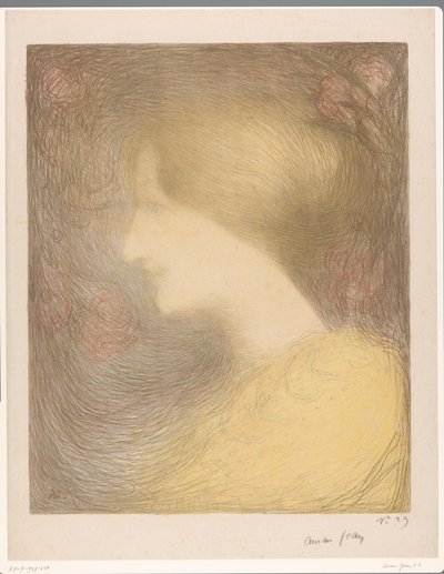 Testa di una giovane donna, circondata da rose da Edmond François Aman Jean