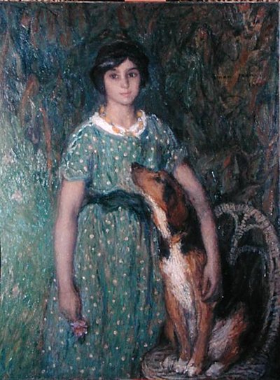 Ragazza con un Cane da Edmond François Aman Jean