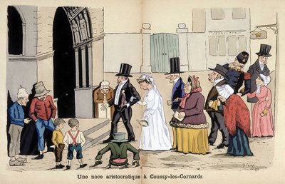 Caricatura sulla società francese di Lavrate: un matrimonio aristocratico a Coussy les Cornards. 1880 da Edmond Lavrate