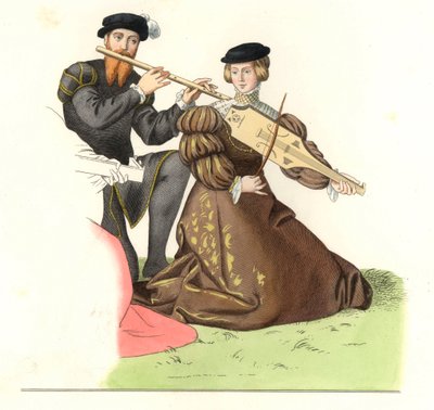 Gentiluomo e dama, coppia di musicisti inglesi da Edmond Lechevallier Chevignard