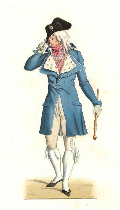Giovane francese nato nella moda degli Incredibili del XVIII secolo, dopo un dipinto di Carle Vernet (1758-1836) - Litografia da un