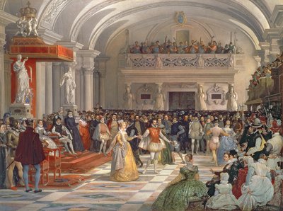 Il matrimonio di Enrico di Borbone, re di Navarra, con Margherita di Valois alla presenza di Caterina de