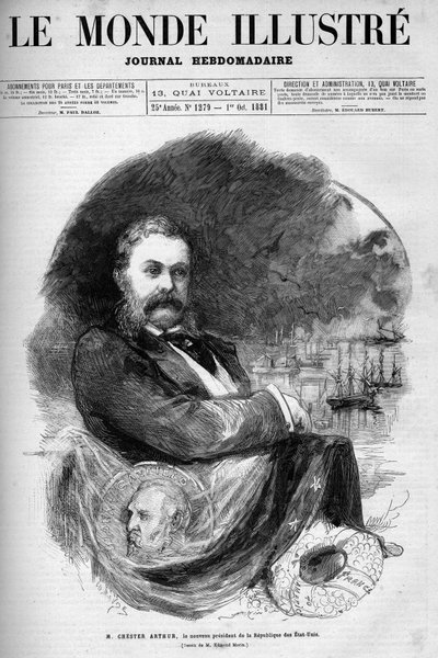 Ritratto di Chester Alan Arthur (1830-1886), Presidente degli Stati Uniti. Incisione di Edmond Morin. Uno di 