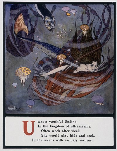 Lettera U (Undine), sirena sotto il mare, c.1908 da Edmund Dulac