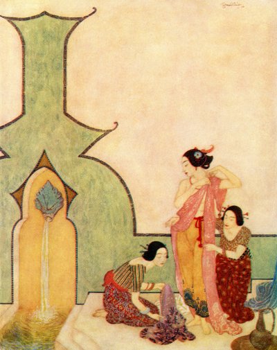 La signora di Bedr-el-budur viene al bagno, illustrazione da 